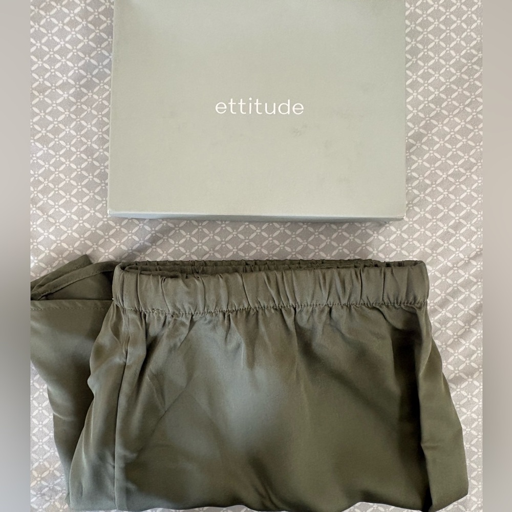 New Large Ettitude Green Sateen Pajama Lounge Shorts Bamboo - Picture 9 of 13